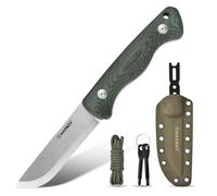 Harnds Discovery Cuchillo de fijación de tono completo al aire libre en acero 10Cr15CoMoV con empuñadura Mikata extraíble, carcasa ajustable, alisado escandinavo (verde)