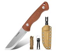 Harnds Discovery Cuchillo de fijación de tono completo al aire libre en acero 10Cr15CoMoV con empuñadura Mikata extraíble, carcasa ajustable, alisado escandinavo (marrón)