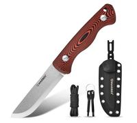 HARNDS Discovery Cuchillo de fijación de tono completo al aire libre en acero 10Cr15CoMoV con empuñadura G10 extraíble, carcasa ajustable, alisado escandinavo (negro-rojo)