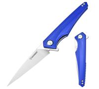 Harnds Qingluan Cuchillo Plegable Navaja de Bolsillo con Hoja de Acero D2 y Mango G10 con Clip de Bolsillo para EDC al Aire Libre Aventura Cuchillo de Camping (Azul)