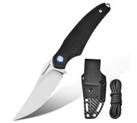 Harnds Tiburón Cuchillo de Hoja Fija para Outdoor con Funda Kydex Hoja de Acero D2 Ideal Cuchillo de Camping Cuchillo de Supervivencia Premium Cuchillo Bushcraft (Negro - Satín)