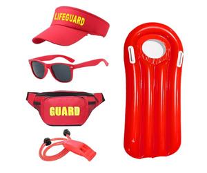 HarnyLoom 5 Piezas Disfraz de Salvavidas Hombre Mujer, Socorrista Disfraces Adulto Accesorios Sombrero Riñonera Gafas de Sol Silbato Tabla Flotante Fiesta Carnaval Halloween (Mujer)