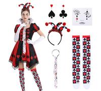 HarnyLoom 5 piezas Disfraz Reina de Corazones Mujer Reina Diadema Calcetines Corbata Disfras de Cuento para Carnaval