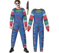 HarnyLoom Chucky Disfraz Niños Adultos Disfraz de Chucky Halloween Asesino Muñeco Niñas y Hombres Sangriento Camisetas Overoles Fiesta de Halloween Cosplay (Adulto, M)