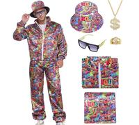 HarnyLoom Disfraz años 80 Mujer Hombre, Disfraz de Los 80 90 Chándal Rockstar Complementos Retro Disco Gafas Accesorios Carnaval Fiestas Halloween Cosplay (Rojo-años 80, 2XL)