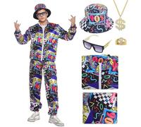 HarnyLoom Disfraz años 80 Mujer Hombre, Disfraz de Los 80 90 Chándal Rockstar Complementos Retro Disco Gafas Accesorios Carnaval Fiestas Halloween Cosplay (Negro-años 90, XL)