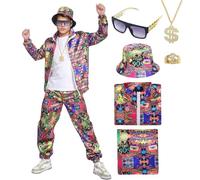 HarnyLoom Disfraz años 80 Mujer Hombre, Disfraz de Los 80 90 Chándal Rockstar Complementos Retro Disco Gafas Accesorios Carnaval Fiestas Halloween Cosplay (Rojo-años 90, S)