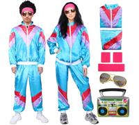 HarnyLoom Disfraz años 80 para Hombre Mujer Disfraces Retro Adulto Chándal Chaqueta Anteojos Radio Inflable Traje con Accesorio Carnaval Fiesta de Halloween Cosplay