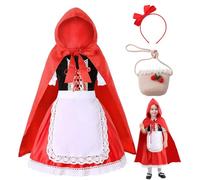 HarnyLoom Disfraz de Caperucita Roja, Disfraz Vestido Caperucita Capa Cuentos Roja Disfraces con Capucha y Bolso Carnaval Halloween Cosplay (130)