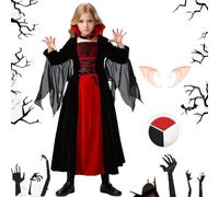 HarnyLoom Disfraz de vampiro para niños, disfraces de Halloween para niñas, traje de vampiro gótico, conjunto de disfraces, Reina vampiro de Halloween (L (7-9 años))