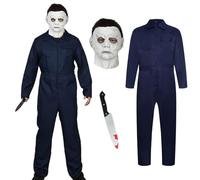 HarnyLoom Disfraz Michael Adultos, Terror Asesino Mono con Mascara Disfraces Michael Hombres Carnaval Halloween Cosplay (Azul Oscuro, XL)