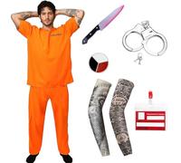 HarnyLoom Disfraz Traje de prisioneros naranja para adultos, camiseta, pantalones naranja a juego de Halloween