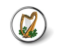 Harp with Clover Funny Round Lapel Pins Metal Button Brooch Badge Tie Hats Clothes Decoration for Men Women