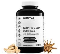 Harpagofito 25000 mg. 120 cápsulas veganas para 2 meses de tratamiento. Con un 5% de Harpagósidos. Garra del diablo a base de extracto Harpagophytum Procumbens. Fabricado en España por HIVITAL