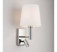 HARPER LIVING 1xE27/ES arriba abajo luz de la pared con luz de lectura LED ajustable, 1 USB Puerto y 2 en los interruptores de apagado, acabado cromado pulido, pantalla de tela blanca (pantalla cilíndrica)