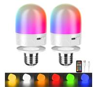 HARPER LIVING Bombillas LED recargables por USB con control remoto, tornillo E27 y magnético, regulables, 9 colores, bombillas RGB, 3000 mAh, funciona con pilas, luz nocturna, 3 temporizadores/memoria