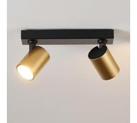 HARPER LIVING - Foco de techo de doble orientación, iluminación de riel GU10, acabado negro y dorado, lámpara de techo moderna giratoria de 350° para cocina, dormitorio, sala de estar, pasillo (25 cm)