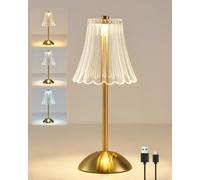 HARPER LIVING Lámpara de Mesa Recargable LED con Pilas, 3 Colores y Regulable, Luz de Lectura de Mesita de Noche, Acabado Dorado Pulido, Lámpara Táctil