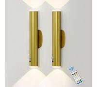 HARPER LIVING Lámpara de pared dorada a pilas con sensor de movimiento, luces LED recargables para interiores, luz nocturna regulable para dormitorio, iluminación de escaleras (juego de 2)