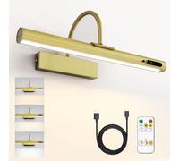 HARPER LIVING Lámpara de pared inalámbrica para cuadros, recargable con mando a distancia, luz magnética ajustable a 180° con temporizador, LED, para cuadros, dianas, galerías de arte, color dorado