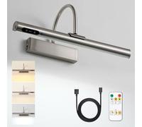 HARPER LIVING - Lámpara de pared recargable de níquel satinado, con pilas, control táctil y mando a distancia, intensidad variable, 3 temperaturas de color, magnético e inalámbrico para galería
