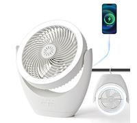 HARPER LIVING Ventilador de escritorio recargable, ventilador de mesa USB portátil con luz LED, ventilador de escritorio de 3 velocidades y atenuación continua, ajustable a 120°, ventilador pequeño
