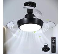 HARPER LIVING Ventilador de Techo Pequeño con Luz y Mando a Distancia, Lámpara con Ventilador de Rosca E27 y 3 Aspas Retráctiles, Bombilla LED de 30 W, 1400 lm, 3CCT, 3 Velocidades, Negro