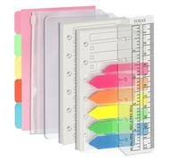 Harphia Juego de relleno de 6 agujeros A7, 90 hojas de papel con pegatinas y separadores, hojas de planificación con bolsillos para cuaderno recargable A7