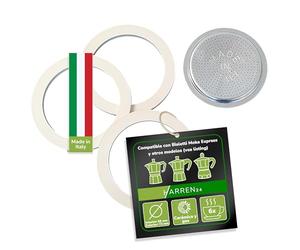 harren24 Filtro y 3 juntas para cafetera espresso, compatible con cafetera espresso Bialetti para 6 tazas, diámetro exterior 72 mm, 7,2 cm, diámetro interior 64 mm, 6,4 cm, junta de repuesto, anillo