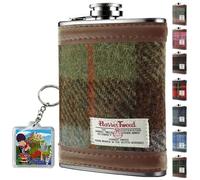 Harris Tweed HF2100 - Juego de regalo de petaca de acero inoxidable de 6 onzas, tartán MacLeod, juego de regalo a cuadros verde oscuro y ciruela para hombres, para whisky, ron, novios, Best Usher,