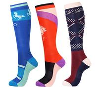 Harrison Howard 3 pares de calcetines de equitación de alta calidad para montar a caballo y botas altas, calcetines hasta la rodilla para mujer, L