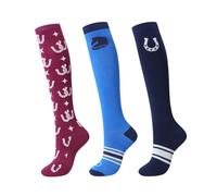 Harrison Howard 3 pares de calcetines ecuestres de alta calidad para montar a caballo y botas altas hasta la rodilla para mujer, Icono de caballo azul, herradura azul marino, herradura de estrella