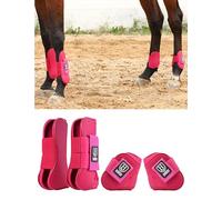 Harrison Howard Botas de tendón de caballo con parte delantera abierta, botas protectoras para caballos para saltar, montar en senderos, juego de 4 unidades, color rosa intenso, talla L
