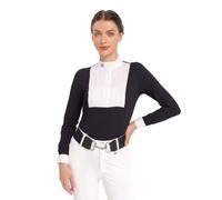 Harrison Howard Camisa de equitación plisada con babero para montar a caballo, camisa de manga larga con bordado, marino, M