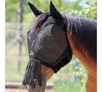 Harrison Howard CareMaster Horse Fly Mask with Ears and Nose Fringe Fly Protector Defender Mask-Piano Negro L