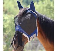 Harrison Howard CareMaster Horse Fly Mask with Ears and Nose Fringe Fly Protector Defender Mask-Signature Blue