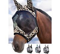 Harrison Howard CareMaster Máscara de Mosca de Caballo Estándar con Orejas Protección UV para Caballo-Estampado de Leopardo (M)