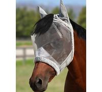 Harrison Howard CareMaster - Máscara de Mosca para Caballo, protección UV, Malla Fina con Lana Extra Suave al Tacto en la Piel, Color Plateado, Talla L