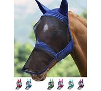 Harrison Howard CareMaster Pro Luminous Horse Fly Mask Large Eye Space Long Nose with Ears UV Protection for Horse Marine (M)