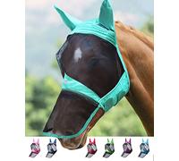 Harrison Howard CareMaster Pro Luminous Horse Fly Mask Large Eye Space Long Nose with Ears UV Protection for Horse Summer Minze (L)