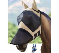 Harrison Howard CareMaster Pro Luminous Horse Fly Mask Long Nose with Ears UV Protection for Horse-Light Champagne