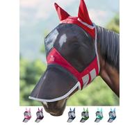 Harrison Howard CareMaster Pro Luminous - Máscara para caballo, gran espacio para los ojos, nariz larga con orejas, protección UV para caballo, rojo, M, yegua