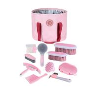 Harrison Howard Kit de aseo de caballos de 9 piezas Equine Care Series - Juego de cepillos para caballos con bolsa organizadora rosa