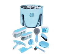Harrison Howard Kit de aseo de caballos de 9 piezas Equine Care Series - Juego de cepillos para caballos con bolsa organizadora, color azul suave