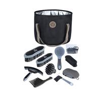 Harrison Howard Kit de aseo de caballos de 9 piezas Equine Care Series - Juego de cepillos para caballos con bolsa organizadora negra