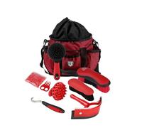 Harrison Howard Kit de cepillos de aseo para caballos de 7 piezas con bolsa organizadora Equine Care Series Juego de cepillos para caballos rojo
