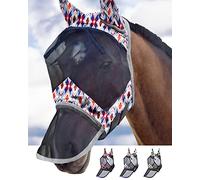 Harrison Howard LumiVista - Máscara antimoscas para Caballo, Nariz Larga, con Orejas, protección UV, Rombos Tribales, M (COB).