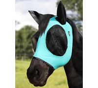Harrison Howard Máscara antimoscas para caballos con apertura de antebloqueo, elástica, transpirable y cómoda para caballos, protección UV, color verde turquesa, talla M