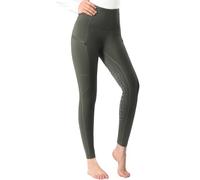 Harrison Howard Pantalones ecuestres con agarre de silicona para mujer, mallas de equitación, leggings de cintura alta para mujer, Verde, X-Small