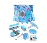 Harrison Howard Set de cuidado de caballos, 11 piezas, serie de cuidado de caballos, juegos de cepillos con organizador, bolsa de transporte, cámara de sillín, accesorios para pérdida de cabello,